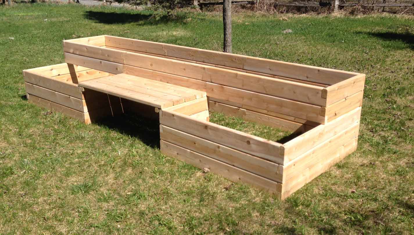 R   aised Garden Bed kits with bench.